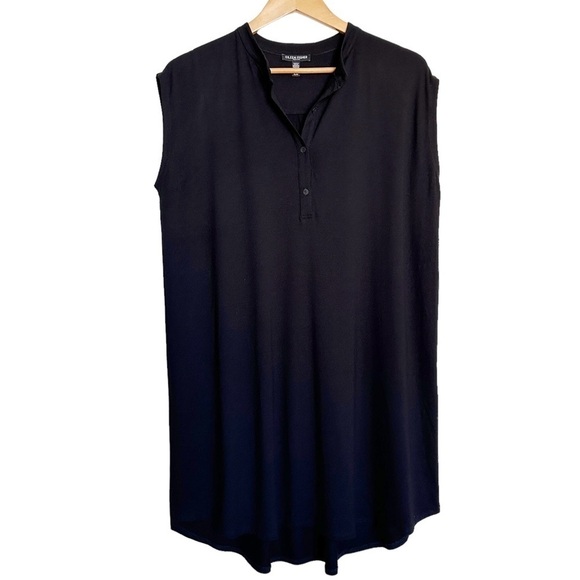 Eileen Fisher Fine Jersey Mandarin Collar Dress in Black PL - Picture 2 of 7
